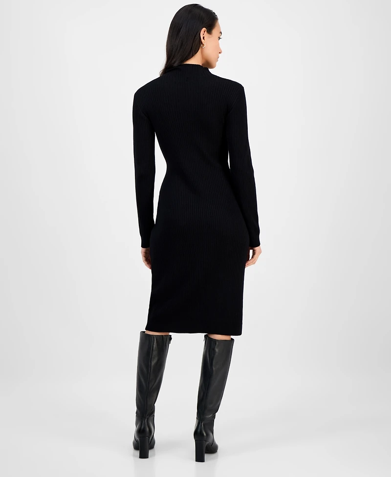 Robbie Bee Women's Mock-Neck Zip-Slit Sweater Dress