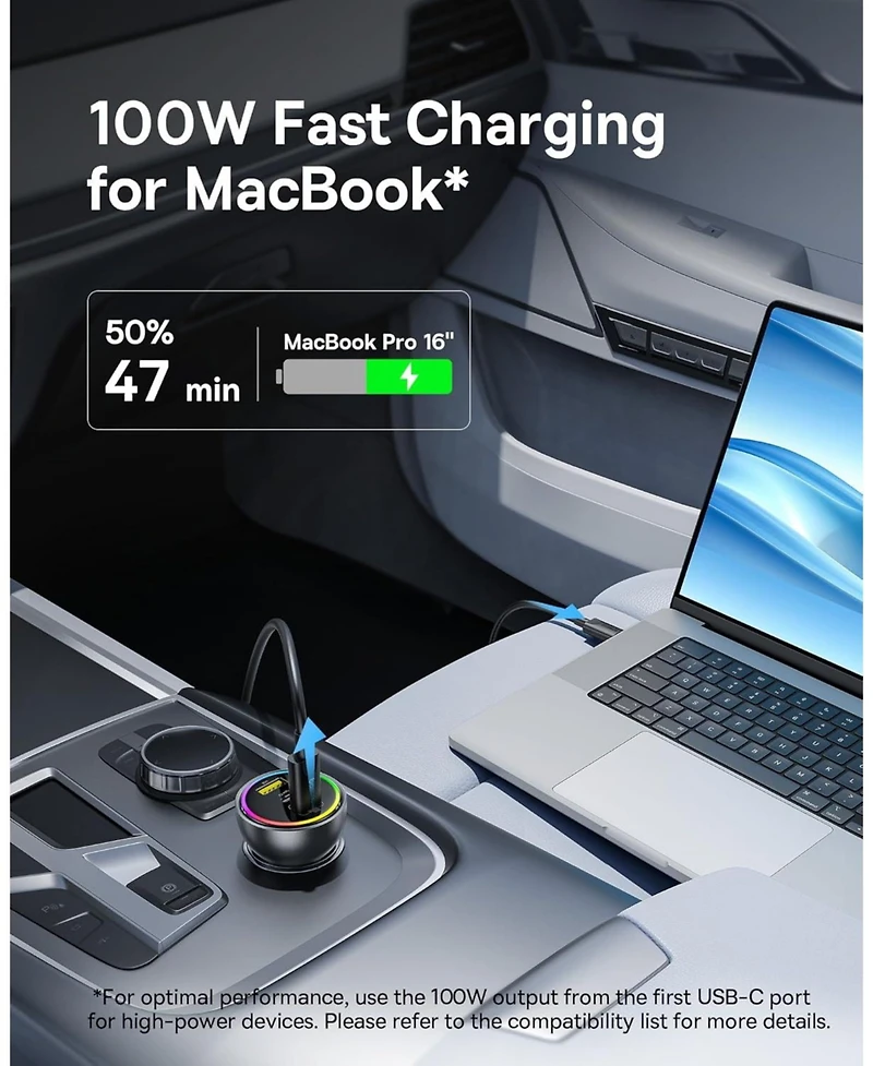 Baseus 152.5W Usb C Car Charger, Baseus Super Fast Charging 3 Ports Car Charger, PD3.0 QC4.0 Ultra Compact Rgb Fast Type C Car PhoneCharger Adapter