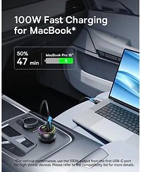 Baseus 152.5W Usb C Car Charger, Baseus Super Fast Charging 3 Ports Car Charger, PD3.0 QC4.0 Ultra Compact Rgb Fast Type C Car PhoneCharger Adapter