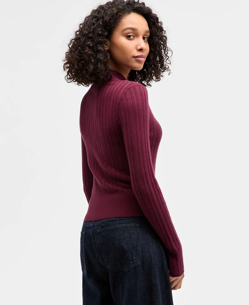 Hooked Up by Iot Juniors' Variegated Rib-Knit Half-Zip Sweater