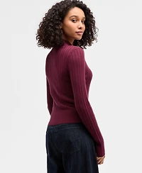 Hooked Up by Iot Juniors' Variegated Rib-Knit Half-Zip Sweater