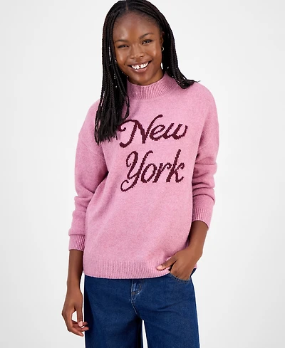 Hooked Up by Iot Juniors' Verbiage Mock Neck Sweater