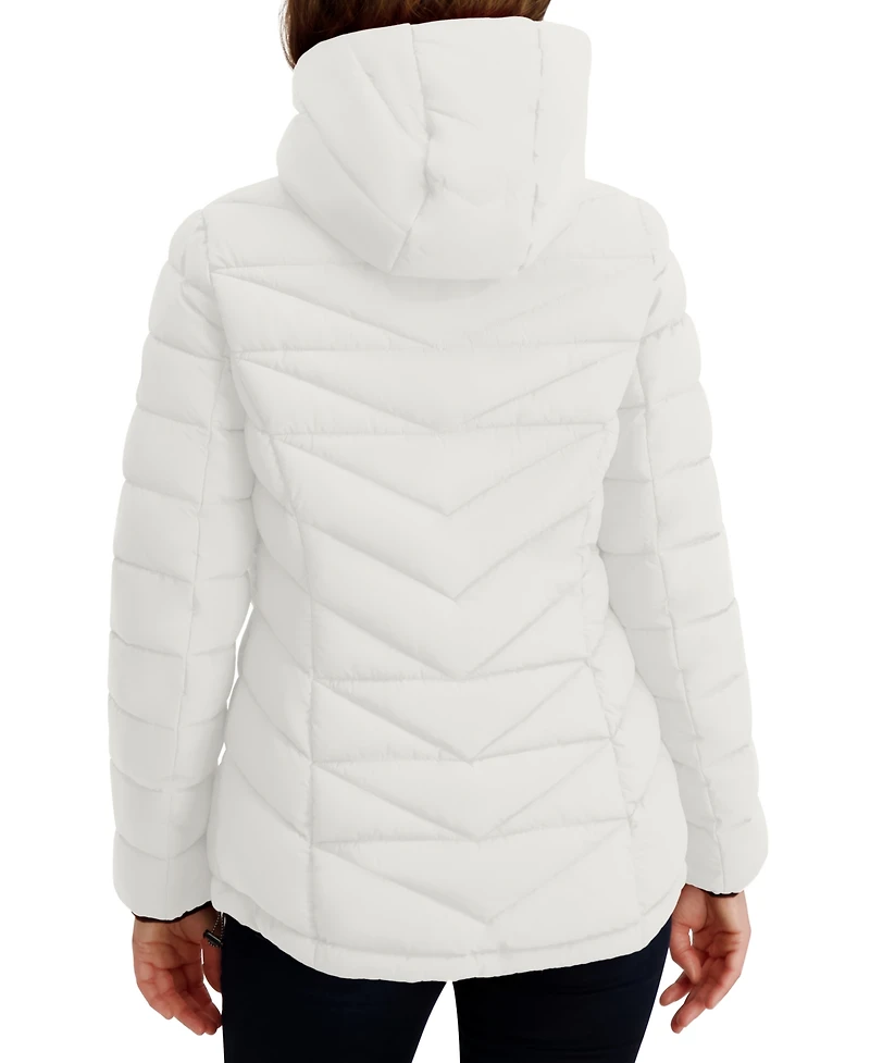 Nautica Women's Hooded Zip-Front Puffer Coat