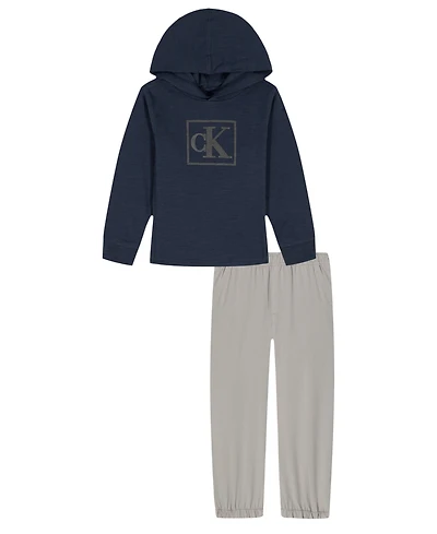 Calvin Klein Toddler and Little Boys 2-Piece Long Sleeve Hoodie Tech Twill Joggers Set