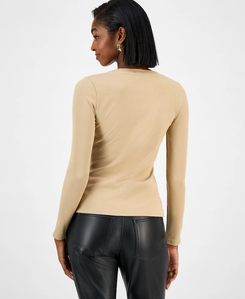 Guess Women's Kyla Ribbed Knit Henley Top