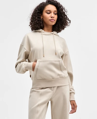 Guess Women's Hooded Scuba Long-Sleeve Faux-Suede Sweatshirt