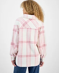 Hippie Rose Juniors' Collared Long-Sleeve Plaid Shacket