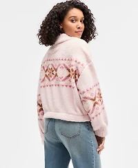 Hippie Rose Juniors' Printed Zip-Up Sherpa Jacket