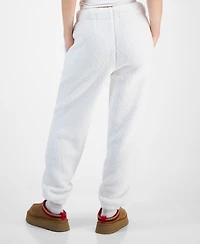 Madden Girl Juniors' Floral Embroidered Sherpa Fleece Jogger Pants