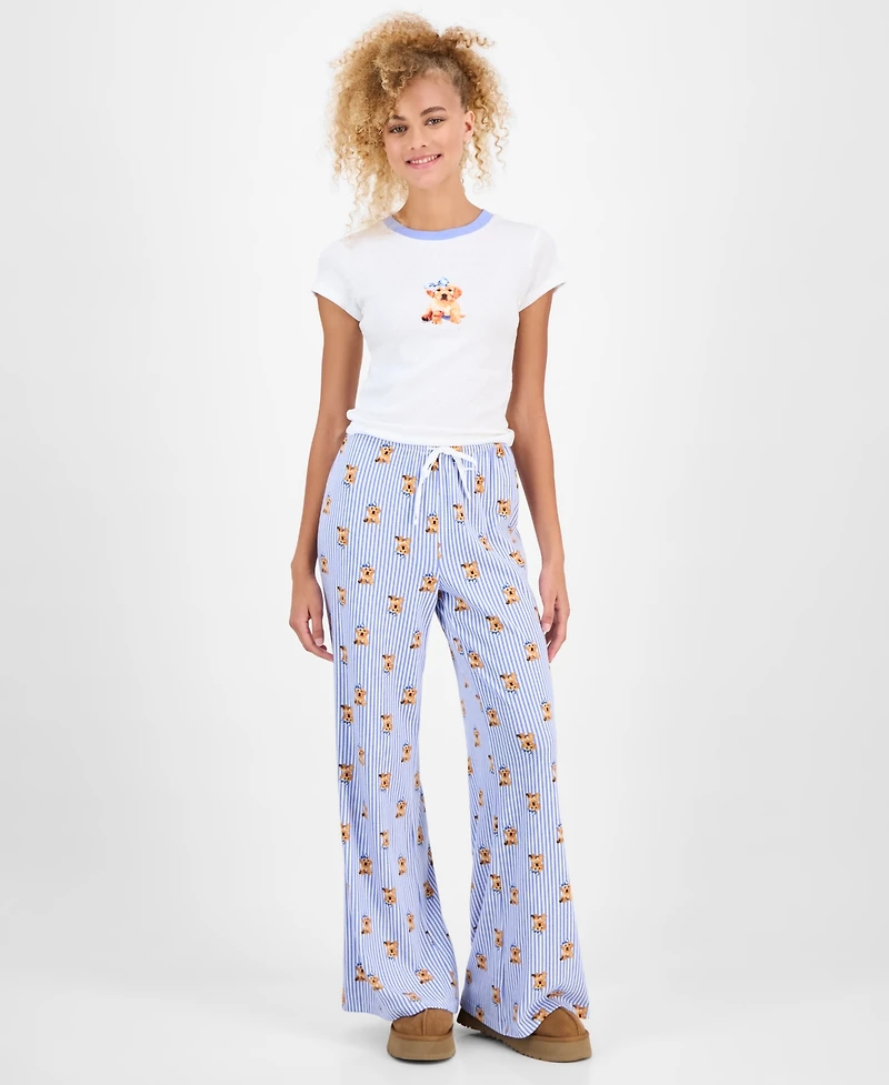 Just Polly Juniors' Pointelle Drawstring Wide-Leg Lounge Pants