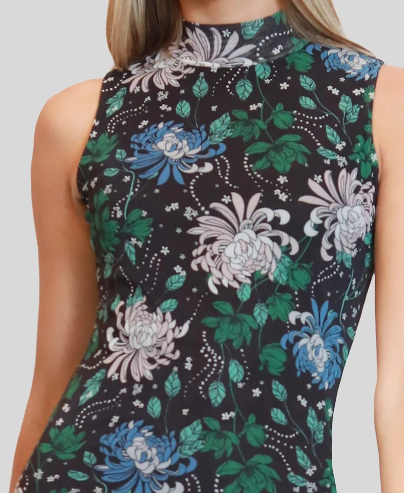 Almost Famous Juniors' Printed-Mesh Sleeveless Mock-Neck Dress