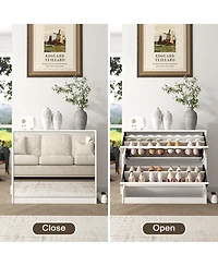 Lovmor 32.68"2 Tier Shoe Storage Cabinet with Draders for Entryway,Bedroom,Flip Door Design Shoe Cabinet,White