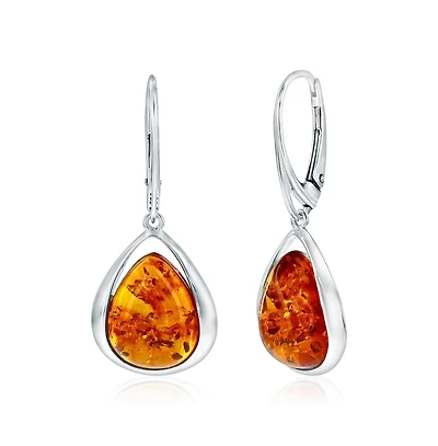 Caribbean Treasures Sterling Silver, Pearshaped Amber Dangle Earrings