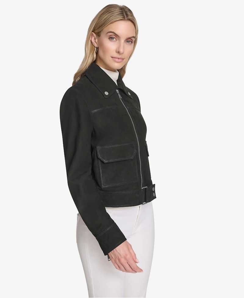 Andrew Marc Women's Lunetta Sueded Leather Trucker Jacket