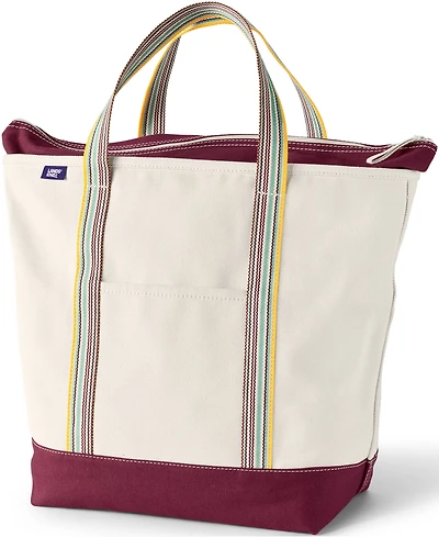 Lands' End Large 5 Pocket Zip Top Canvas Tote Bag