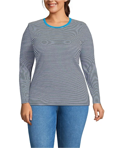 Lands' End Women's Plus Long Sleeve Micro Rib T-Shirt