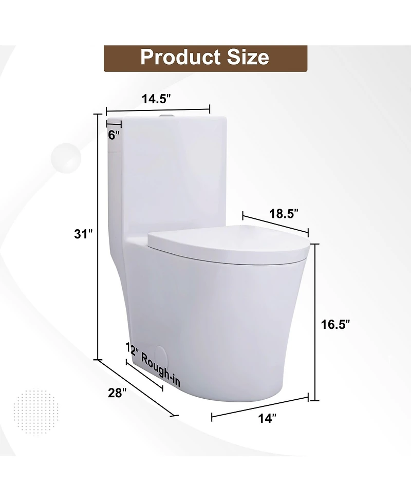 Casainc Dual Flush 1.1/1.6 Gpf Elongated One-Piece One-Piece Bathroom Fixture, Comfort Height, Water-Saving Design, Map 1000g