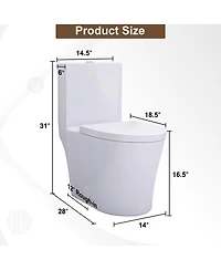 Casainc Dual Flush 1.1/1.6 Gpf Elongated One-Piece One-Piece Bathroom Fixture, Comfort Height, Water-Saving Design, Map 1000g