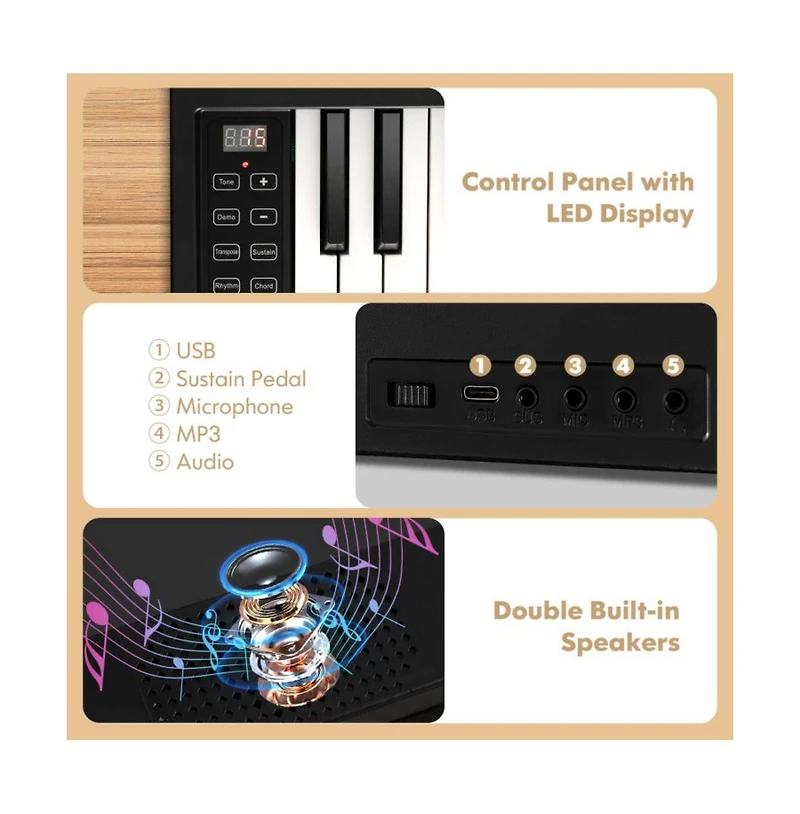 Akiudex 61-Key Foldable Digital Piano with Bag Pedal and Wireless Midi