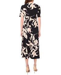 Msk Women's V Neck Tie Waist Maxi Dress