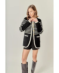 English Factory Women's Knit Striped Sweater Cardigan