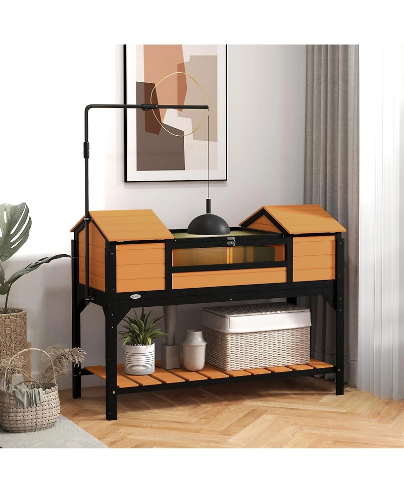 PawHut Wooden Tortoise Habitat W/ Adjustable Lamp Holder 2 Houses,