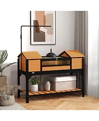 PawHut Wooden Tortoise Habitat W/ Adjustable Lamp Holder 2 Houses,