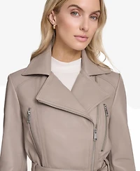 Andrew Marc Women's Violet Belted Moto Leather Jacket