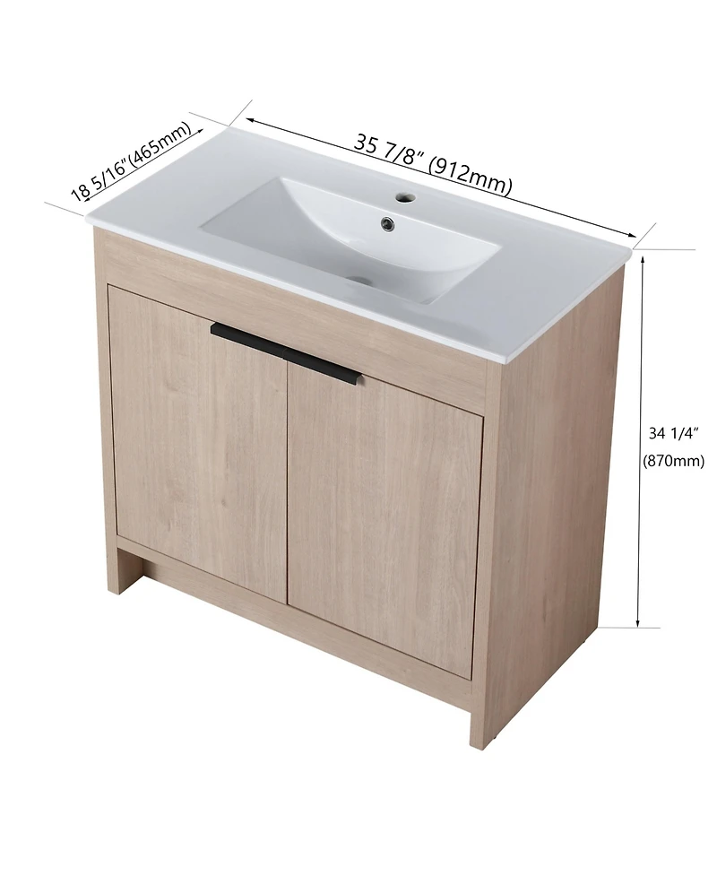 Casainc 36 Inch Freestanding Vanity with Ceramic Sink and Soft-Close Cabinet Doors