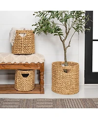 Avery Bohemian Cottage Hand-Woven Hyacinth Cylinder Nesting Baskets with Handles (Set of 3)