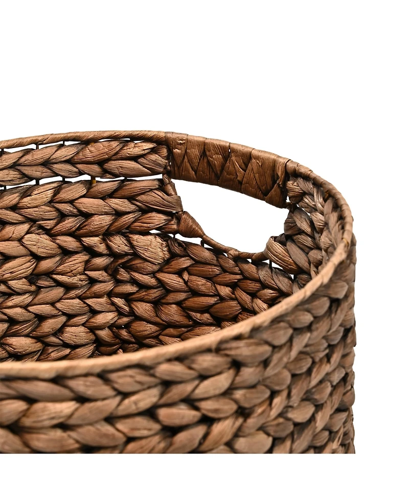 Avery Bohemian Cottage Hand-Woven Hyacinth Cylinder Nesting Baskets with Handles (Set of 3)