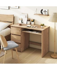 Mecale Computer Desk with Power Outlet Keyboard Tray and 3 Large Drawers