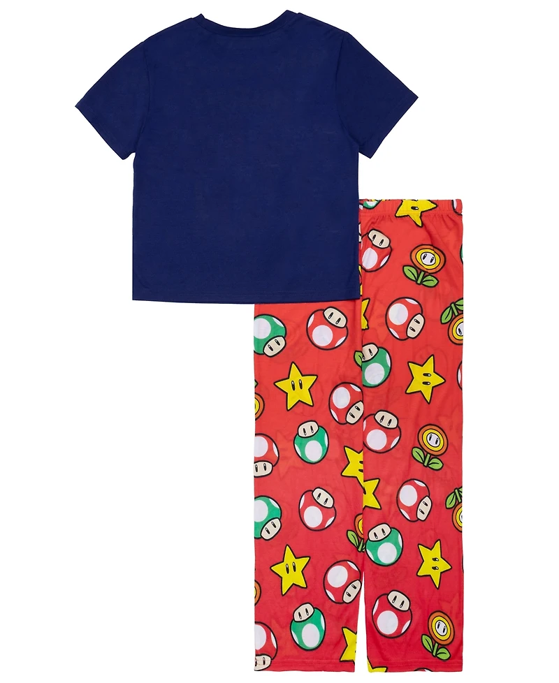 Ame Little and Big Boys 2-Piece Nintendo Short Sleeve Top Open Leg Pants Pajama Set