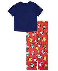 Ame Little and Big Boys 2-Piece Nintendo Short Sleeve Top Open Leg Pants Pajama Set