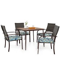 Gymax 5 Pcs Patio Dining Set w/ Wood-Plastic Tabletop & Umbrella Hole for Backyard