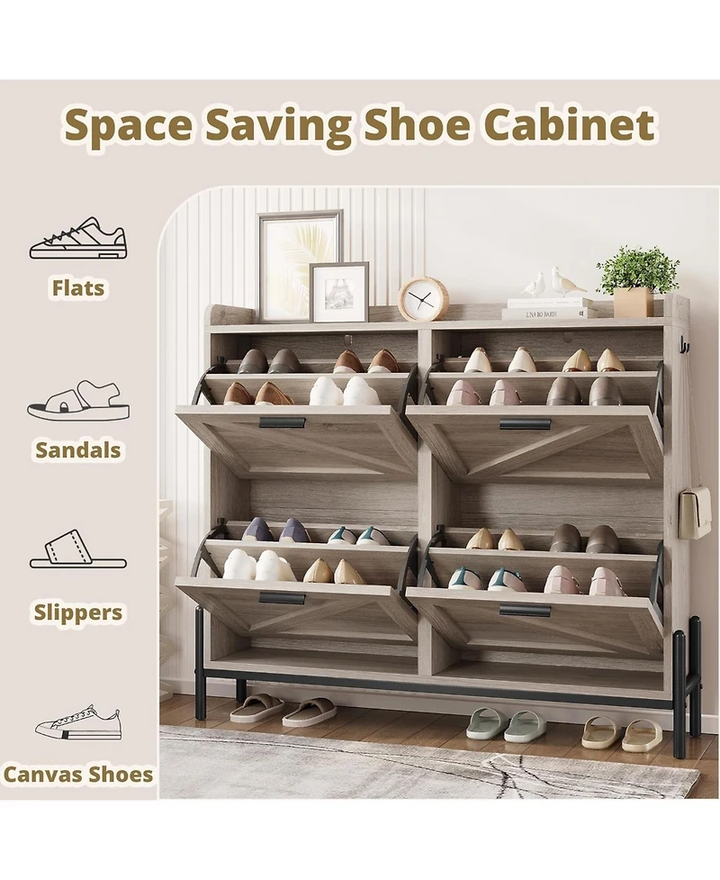 Ironck Shoe Storage Cabinet with 4 Flip Drawers