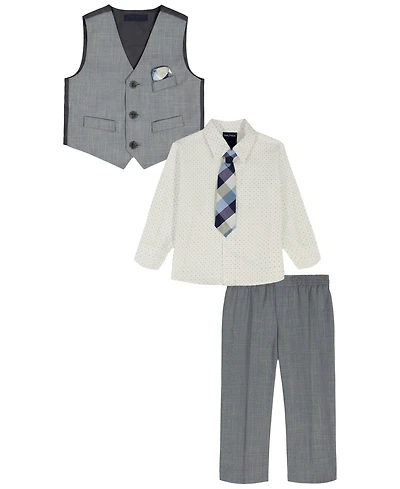 Nautica Baby Boys 4-Piece Blue Deco Sharkskin Shirt, Tie, Pant and Vest Set