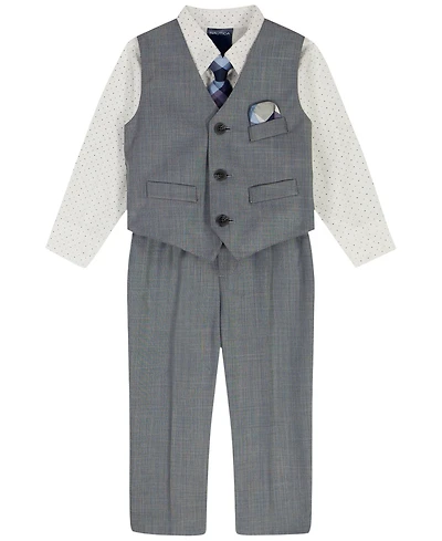 Nautica Baby Boys 4-Piece Blue Deco Sharkskin Shirt, Tie, Pant and Vest Set