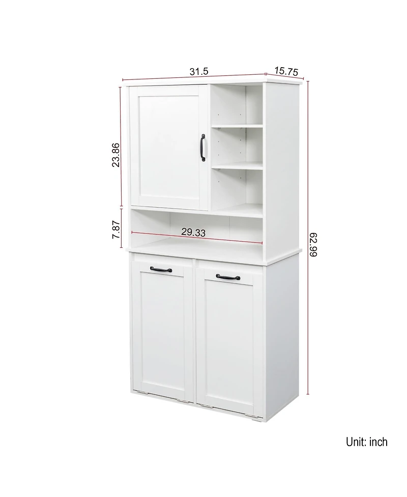 Casainc Laundry Cabinet with Doors, Tilt-Out Hamper, Open and Adjustable Shelves