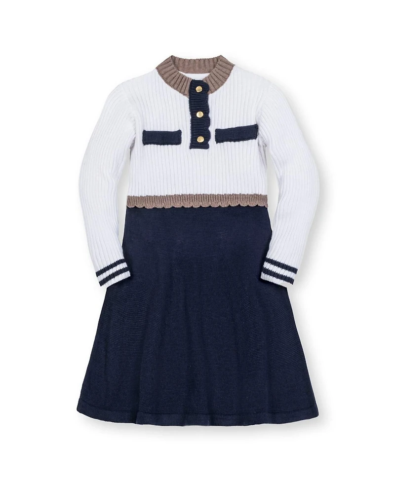 Hope & Henry Little and Big Girls' Organic Mock Neck Henley Sweater Dress