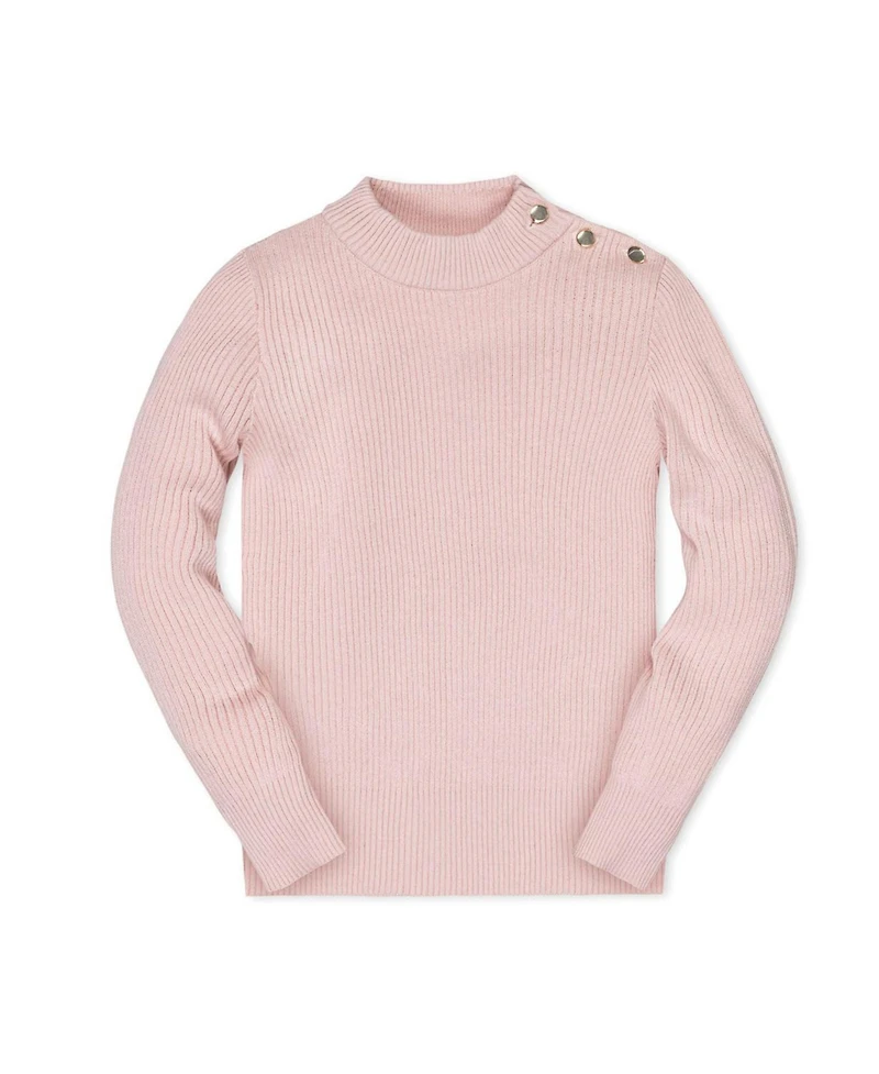Hope & Henry Little and Big Girls' Organic Long Sleeve Mock Neck Sweater with Gold Buttons