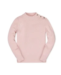 Hope & Henry Little and Big Girls' Organic Long Sleeve Mock Neck Sweater with Gold Buttons