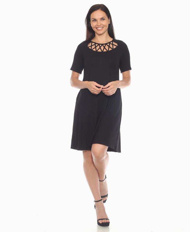 White Mark Women's Short Sleeve Crisscross Neck A-Line Dress