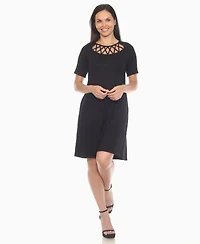 White Mark Women's Short Sleeve Crisscross Neck A-Line Dress