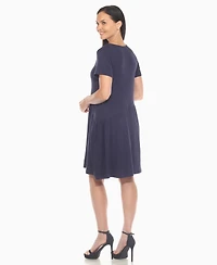 White Mark Women's Asymmetrical Waist and Short Sleeve Swing Dress