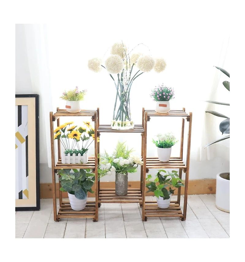 Unho Multi-Tier Wood Plant Stand Rack 10 Pot Flower Display Shelf