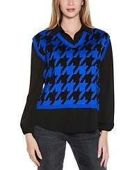 Belldini Women's Houndstooth Two-Fer Sweater