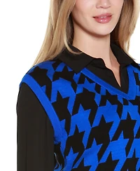 Belldini Women's Houndstooth Two-Fer Sweater