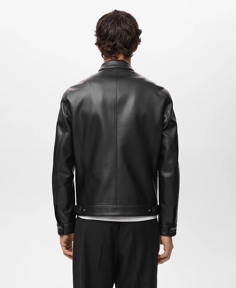 Mango Men's Zip-Up Leather-Effect Jacket