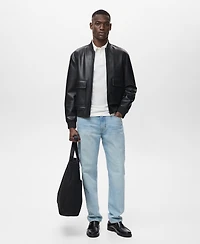 Mango Men's Leather-Effect Bomber Jacket